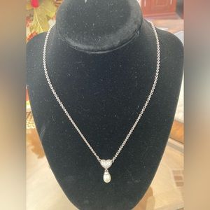 Pre-Loved Judith Ripka Sterling Silver Pave Heart/Freshwater Pearl Necklace